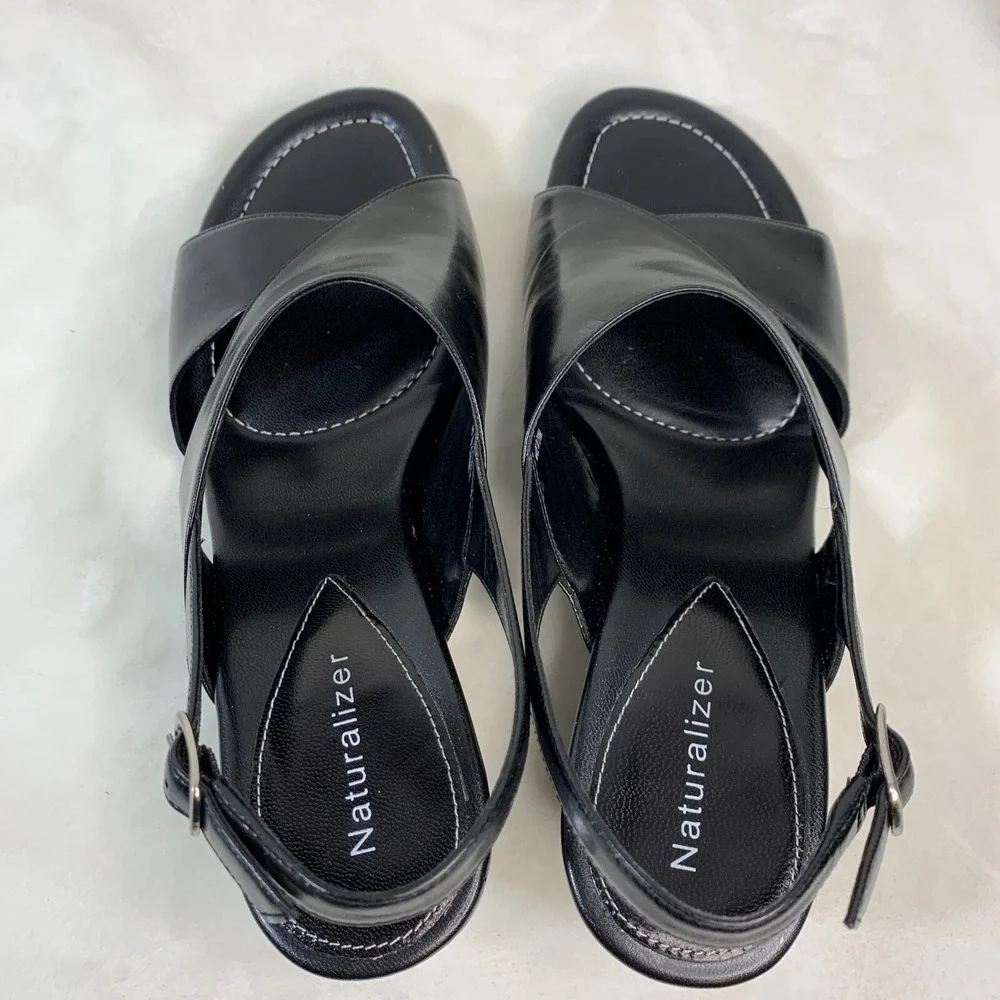 Naturalizer Serenity Black Sling Back Leather Open Toe Heels  EUC Size 7 Width C
